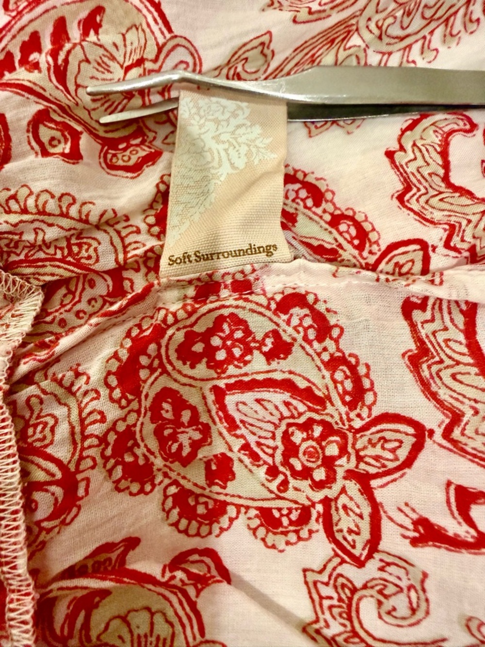 Soft Surroundings 100% Cotton Red Paisley Swirl Tiered Dress Women M - Picture 11 of 11